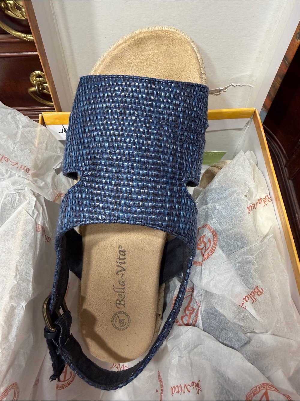 Bella Vita Navy Woven Slingback Sandals - Picture 2 of 8